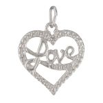 Sterling Silver Heart Charm with "Love" Text - 17x15mm