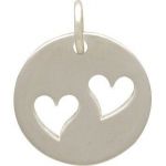 Sterling Silver Two Heart Cutout Disc Charm - 13mm