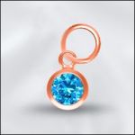 Sterling Silver - 4mm Mini Charm - CZ December Blue Topaz (Rose Gold Plated)
