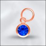 Sterling Silver - 4mm Mini Charm - CZ September Sapphire (Rose Gold Plated)
