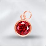 Sterling Silver 6mm Mini Charm - CZ July Ruby (Rose Gold Plated)