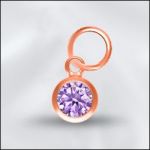Sterling Silver - 4mm Mini Charm - CZ June LT. Amethyst (Rose Gold Plated)