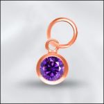 Sterling Silver - 4mm Mini Charm - CZ February Amethyst (Rose Gold Plated)