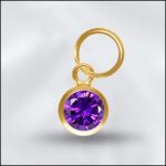 Sterling Silver - 4mm Mini Charm - CZ February Amethyst (Gold Plated)
