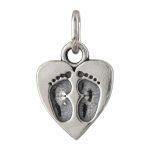 Sterling Silver Baby Feet on Heart Charm - 15x12mm