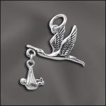 STERLING SILVER CHARM - STORK & BABY - MOVEABLE