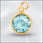 Sterling Silver - 8mm Mini Charm - CZ March Aquamarine (Gold Plated)