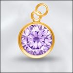 Sterling Silver - 8mm Mini Charm - CZ June LT. Amethyst (Gold Plated)