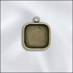 Base Metal Antique Brass Plated Pendant with 16mm Square Bezel Setting with Ring