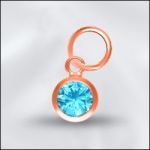 Sterling Silver - 4mm Mini Charm - CZ March Aquamarine (Rose Gold Plated)