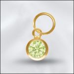 Sterling Silver - 4mm Mini Charm - CZ August Peridot (Gold Plated)