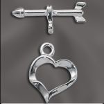 Sterling Silver 13mm Fancy Heart Toggle Clasp w/ Arrow Shaped Bar