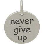 Sterling Silver "Never Give Up" Message Charm - 12mm