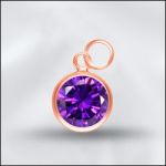 Sterling Silver 6mm Mini Charm - CZ February Amethyst (Rose Gold Plated)