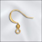 BASE METAL PLATED EAR WIRE .025"/.64MM/22 GA ROUND WIRE FLAT W/BALL (GOLD PLATED)