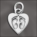 STERLING SILVER CHARM - BABY FEET ON HEART
