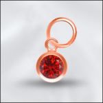Sterling Silver - 4mm Mini Charm - CZ July Ruby (Rose Gold Plated)