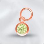 Sterling Silver - 4mm Mini Charm - CZ August Peridot (Rose Gold Plated)