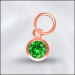 Sterling Silver - 4mm Mini Charm - CZ May Emerald (Rose Gold Plated)