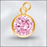 Sterling Silver - 8mm Mini Charm - CZ October Rose Quartz (Gold Plated)