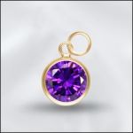Sterling Silver 6mm Mini Charm - CZ February Amethyst (Gold Plated)