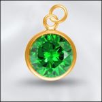 Sterling Silver - 8mm Mini Charm - CZ May Emerald (Gold Plated)