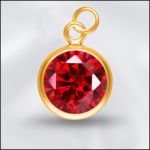 Sterling Silver - 8mm Mini Charm - CZ July Ruby (Gold Plated)