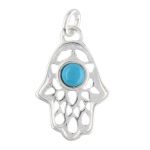 Sterling Silver Hamsa Charm with Turquoise Gemstone - 15.5x11.5mm