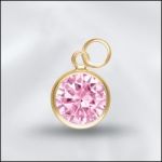 Sterling Silver 6mm Mini Charm - CZ October Rose Quartz (Gold Plated)