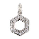 Sterling Silver Hexagon Pendant w/ CZ Crystals & Open Jump Ring - 10.5mm
