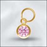 Sterling Silver - 4mm Mini Charm - CZ October Rose Quartz (Gold Plated)