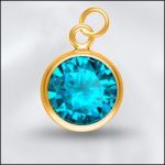 Sterling Silver - 8mm Mini Charm - CZ December Blue Topaz (Gold Plated)