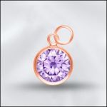Sterling Silver 6mm Mini Charm - CZ June Light Amethyst (Rose Gold Plated)