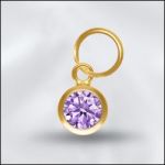 Sterling Silver - 4mm Mini Charm - CZ June LT. Amethyst (Gold Plated)