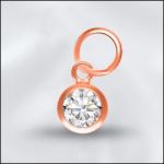 Sterling Silver - 4mm Mini Charm - CZ April Crystal (Rose Gold Plated)