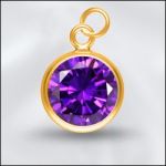 Sterling Silver - 8mm Mini Charm - CZ February Amethyst (Gold Plated)