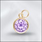 Sterling Silver 6mm Mini Charm - CZ June Lt.Amethyst (Gold Plated)