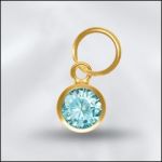 Sterling Silver - 4mm Mini Charm - CZ March Aquamarine (Gold Plated)