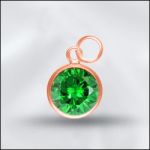Sterling Silver 6mm Mini Charm - CZ May Emerald (Rose Gold Plated)