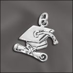 STERLING SILVER CHARM - GRADUATION CAP WITH DIPLOMA